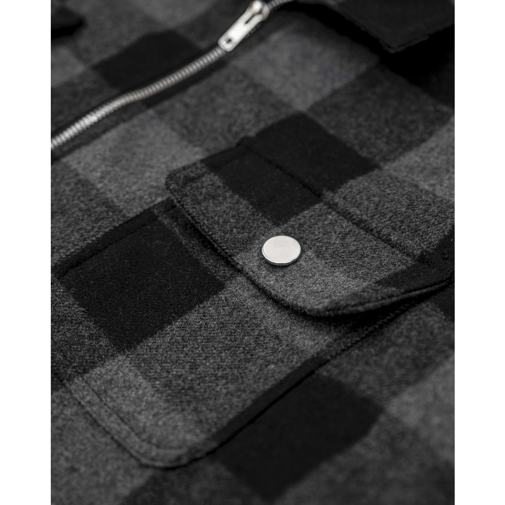 Stressmama Áo Khoác CHECKED ZIP-UP JACKET Màu Xám Đen form ngắn chất liệu nỉ dạ họa tiết & lớp lót Polyest Local Brand