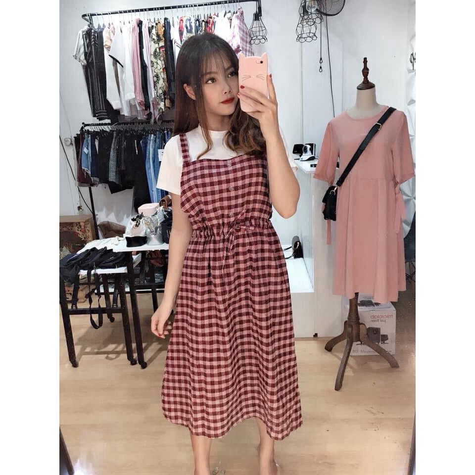 [QUÀ TẶNG LÀ KHẨU TRANG BẠN NHÉ] Váy yếm kẻ caro 2 dây có dây buộc siêu đáng yêu | BigBuy360 - bigbuy360.vn