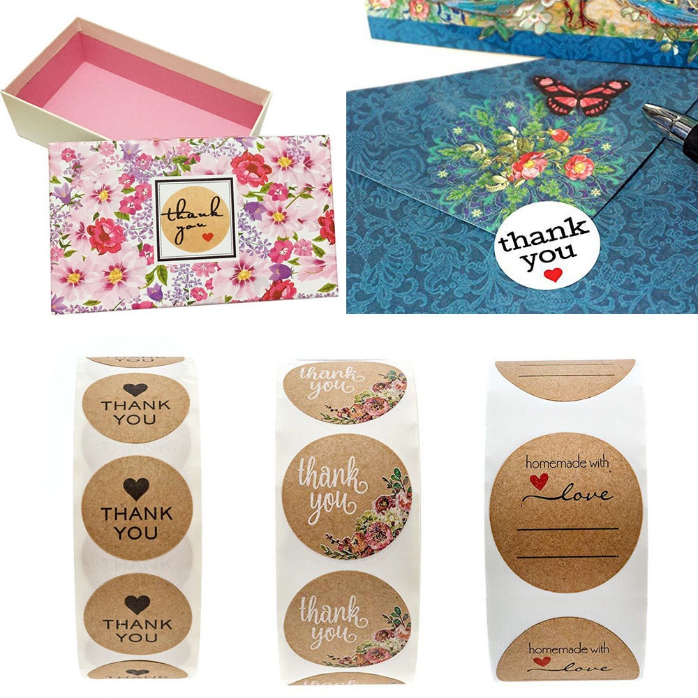 1 Cuộn 500 Nhãn Dán Chữ Thank You Bằng Giấy Kraft Dùng Trang Trí Túi Bánh