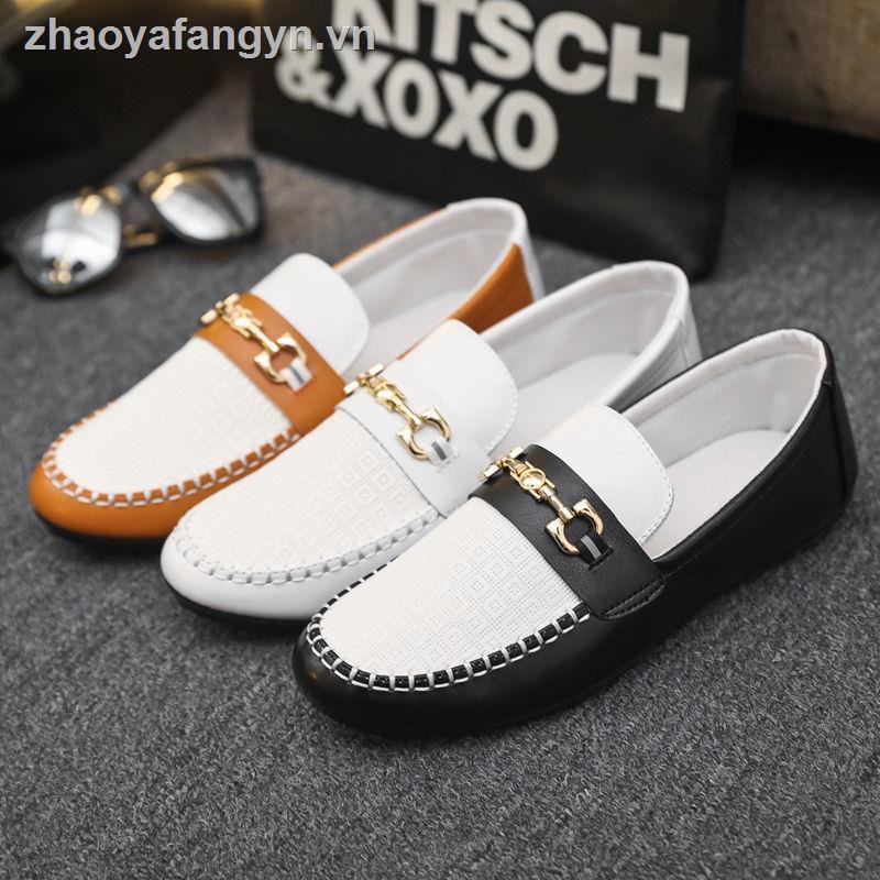 Giày lười-- Spring new men s casual peas shoes soft leather bottom driving all-match one pedal lazy trendy