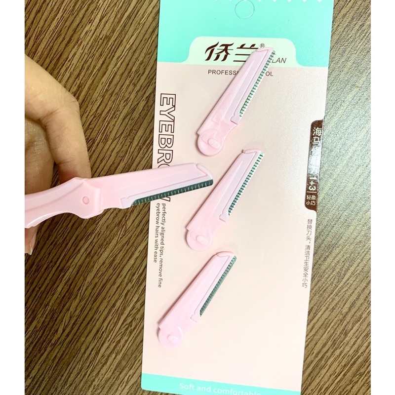 Sét 4 dao cạo tỉa lông mày cán dài tay cầm nhựa rất nhẹ