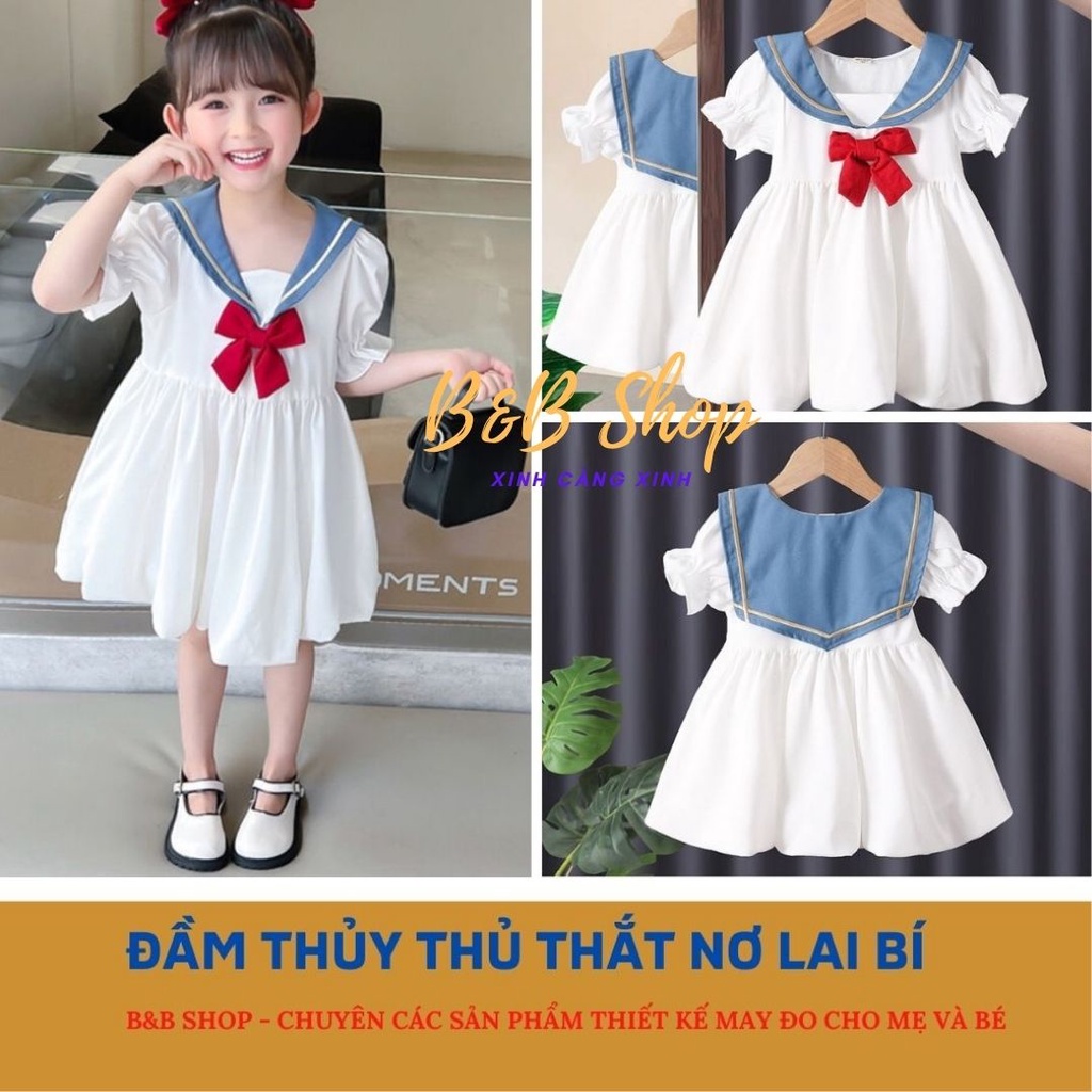 Đầm ThủyThủ Trẻ Em Cao Cấp Váy Thắt  Nơ Lai Bí Phong Cách Thanh Lịch Kiểu Pháp Cho Các Bé Gái Từ 2-8 Tuổi Bao Đổi Trả