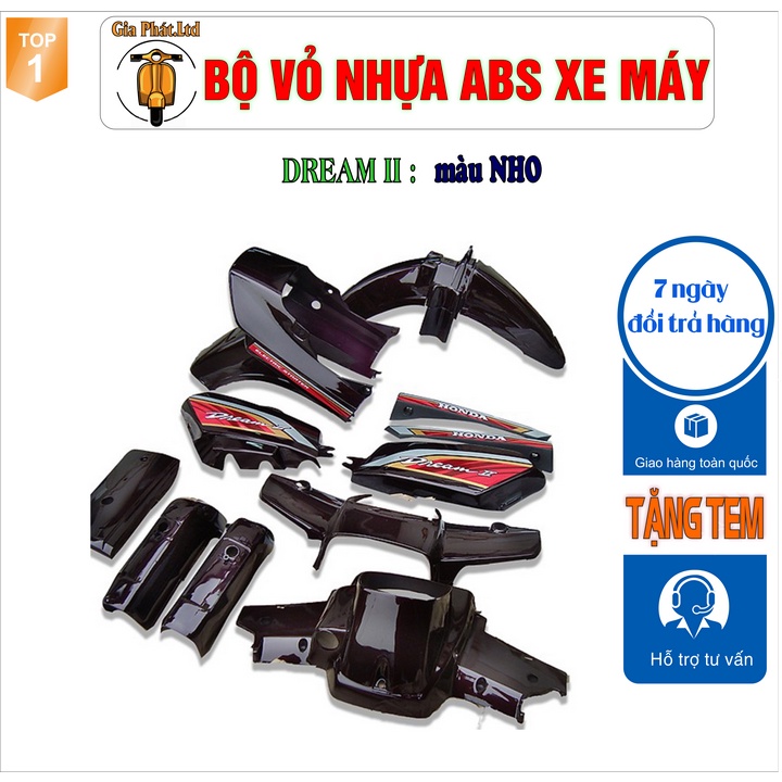 Bộ nhựa dàn áo xe Dream II - Dream Việt - Thái - Tàu màu NHO + Pha đèn 2 tầng + Bộ dây điện sườn xe _SPP-533(657)
