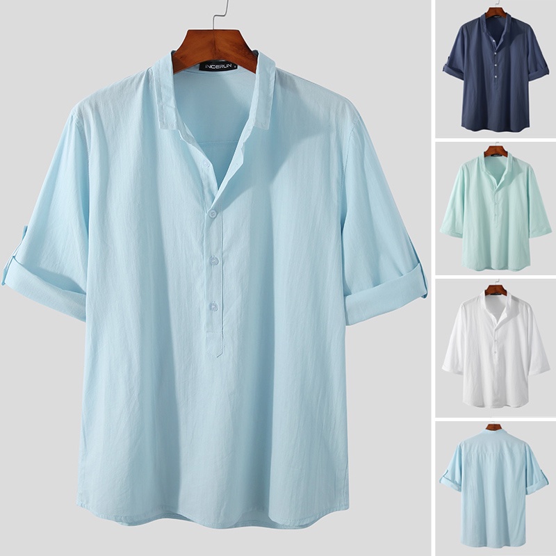 Áo Sơ Mi Cotton Tay Lỡ 3 / 4 Cho Nam