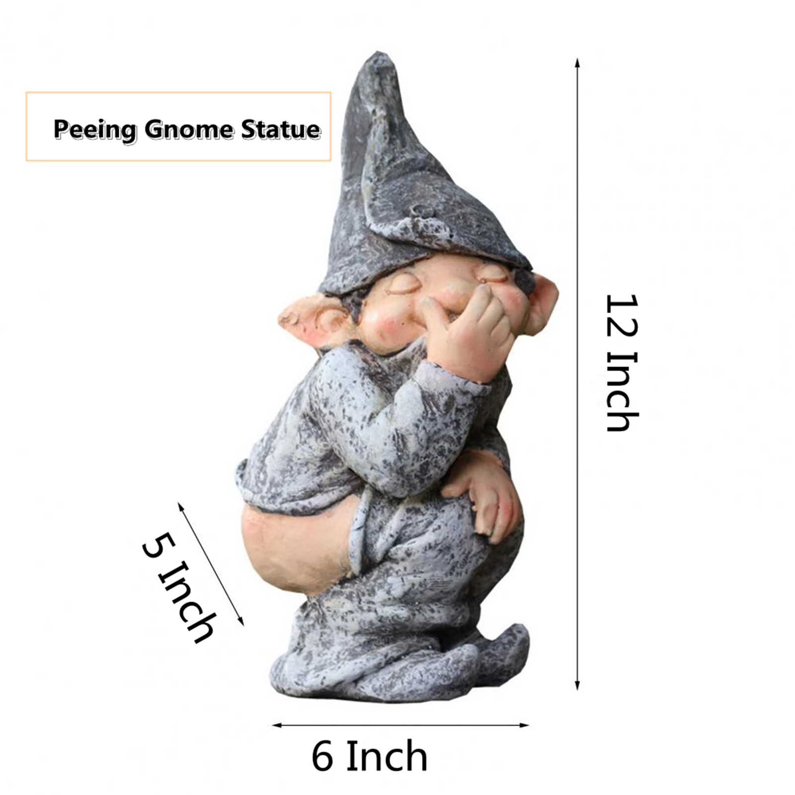 MIOSHOP Grey Gnome Statue Gag Pooping Dwarf Elf Figurines Peeing 4.7 Inch Miniature Funny Garden Tree Decoration