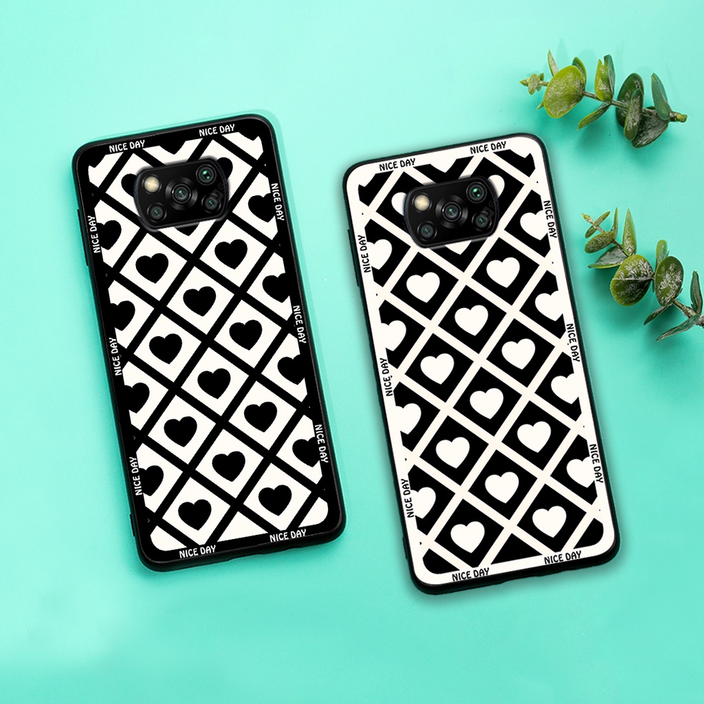 Ốp lưng Xiaomi Poco X3 / Poco X3 Pro in hoạ tiết caro trái tim đen trắng, gấu bear cute đáng yêu