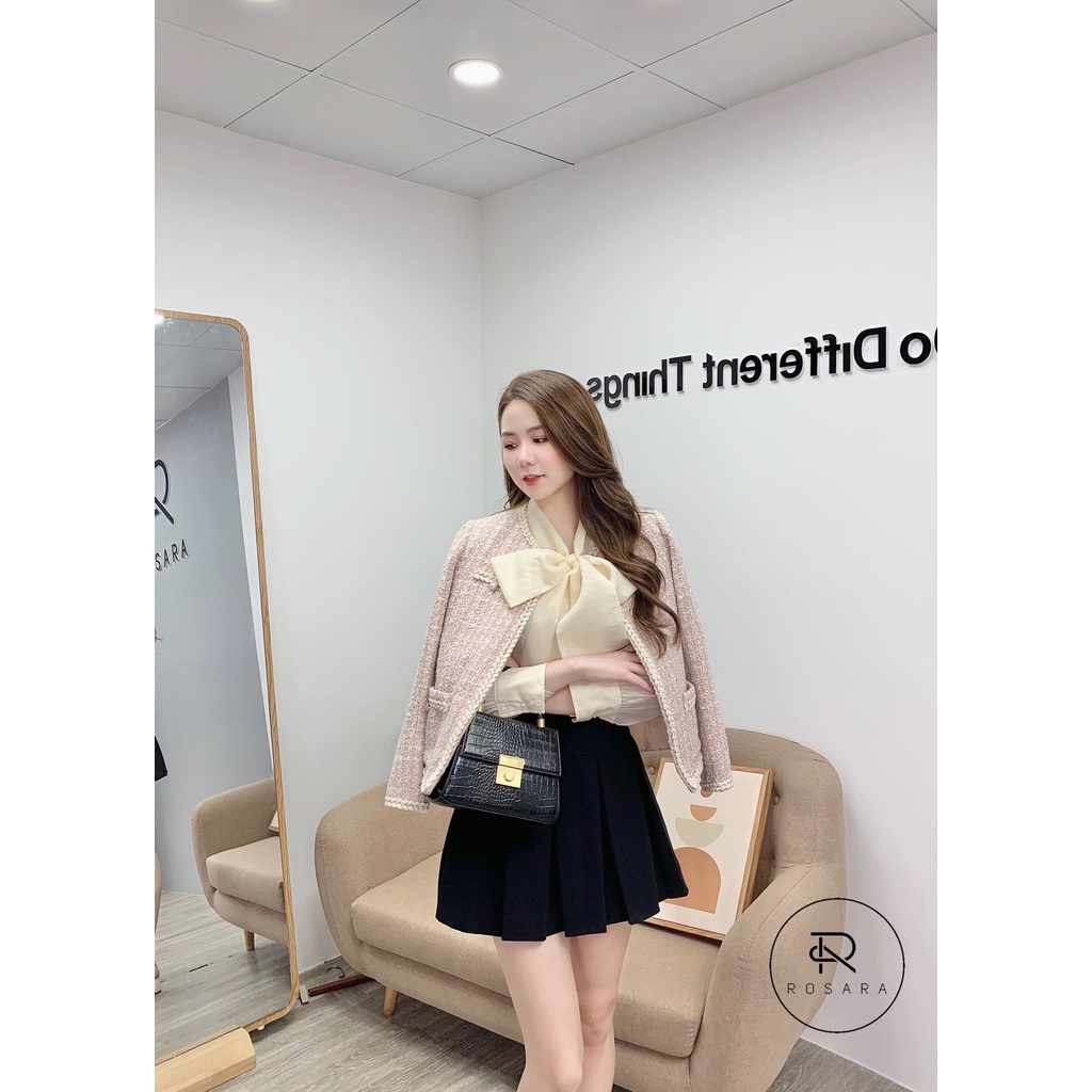 Áo khoác dạ tweed thời trang nữ dáng ngắn tiểu thư Rosara KH10 | BigBuy360 - bigbuy360.vn