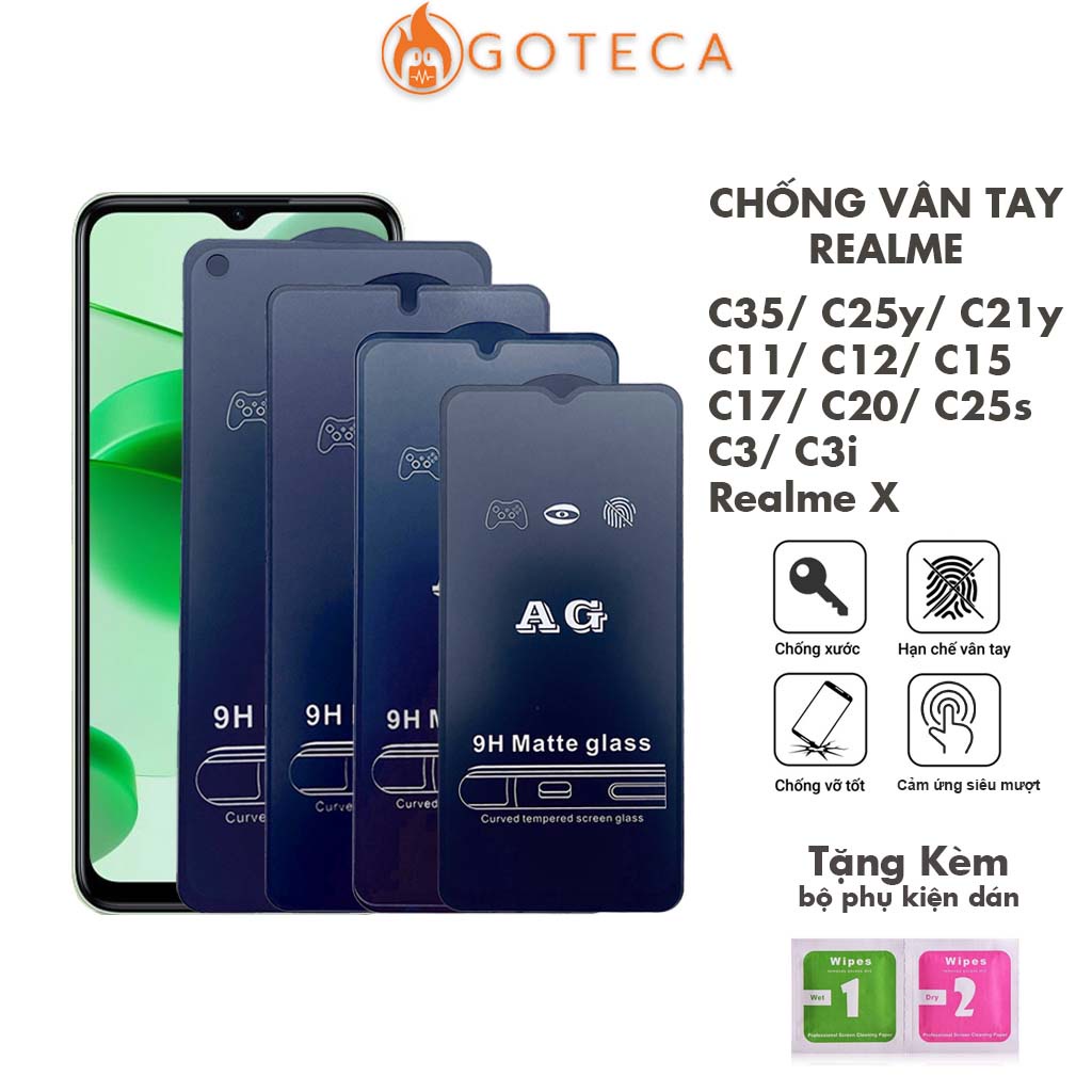 Kính cường lực Chống vân tay Realme C33 C30s C21y C11 C12 C15 C17 C20 C25 C25s X C3 -Cảm ứng siêu mươt, Chống lóa-[AG]