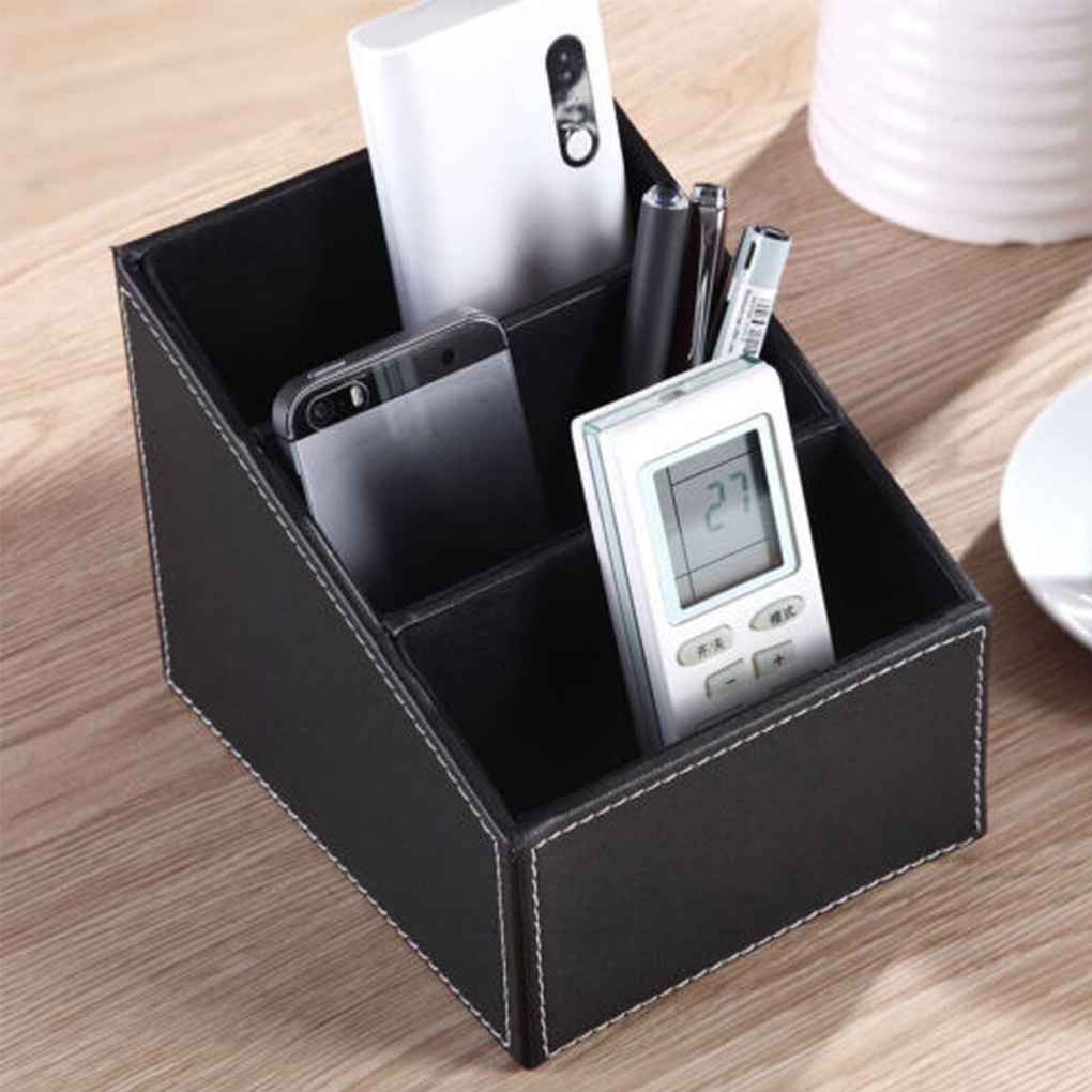 Hộp đựng đồ để bàn da PU thiết kế từng nấc chia 3 ngăn dành cho chìa khóa bút điện thoại điều khiển từ xa