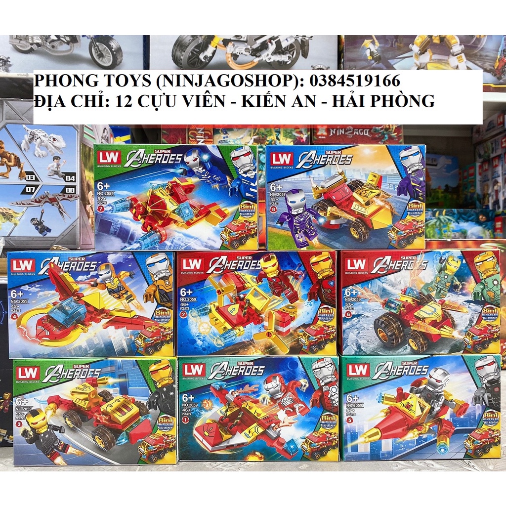 Lắp ráp xếp hình LEGO SIÊU ANH HÙNG IRON MAN 2059: CÁC NHÂN VẬT NGƯỜI SẮT MINIFUGURES BIẾN HÌNH XE Ô TÔ 8 IN