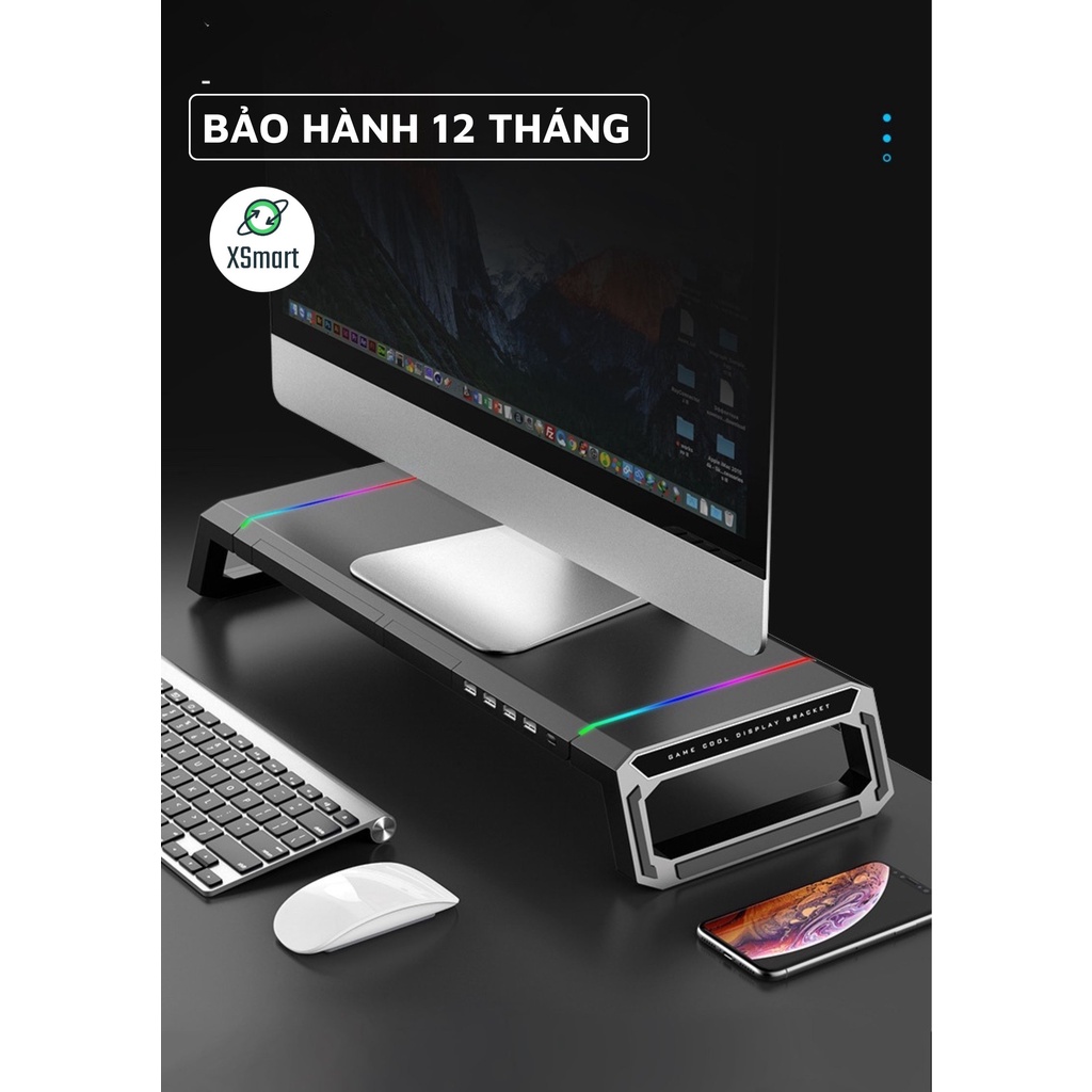Kệ Để Màn Hình Máy Tính, Latop Để Bàn Cao Cấp T1 LED Rgb 9 Chế Độ Tích Hợp Cổng HUB USB Đa Năng