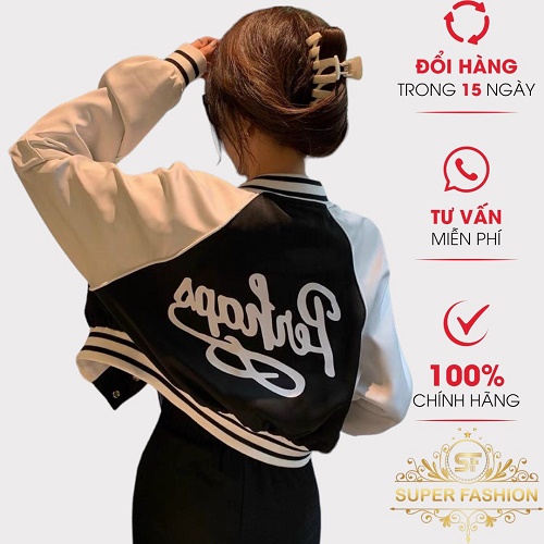 Áo Khoác Croptop Nữ SUPER FASHION Chất Nỉ Mềm Mịn Kiểu Bóng Chày in Chữ Form Rộng Mặc Đẹp Thoải Mái