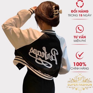 Áo Khoác Croptop Nữ SUPER FASHION Chất Nỉ Mềm Mịn Kiểu Bóng Chày in Chữ Form Rộng Mặc Đẹp Thoải Mái