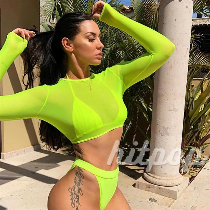 ☛✈ღWomen Long Sleeve T-Shirt Sexy Tops Transparent Bodycon Top | BigBuy360 - bigbuy360.vn