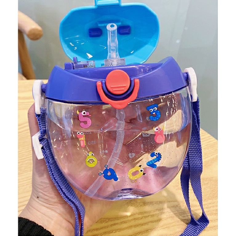 Bình Nước Cho Bé , Bình Nước Cute Có Ống Hút Dung Tích 400ml Bình Nước Có Dây Đeo Cho Bé BN25