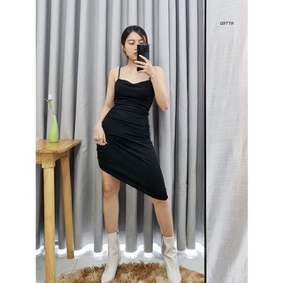 Q9778 - đầm thun 2 dây f21 vạt xéo nhún thun hông
