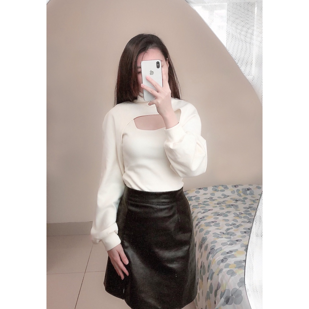 Áo Len Cổ Lọ Khoét Ngực Sexy; Set Áo Kiểu Kèm Áo Len Ba Lỗ Sang Chảnh; Chất Len Tăm Siêu Chất