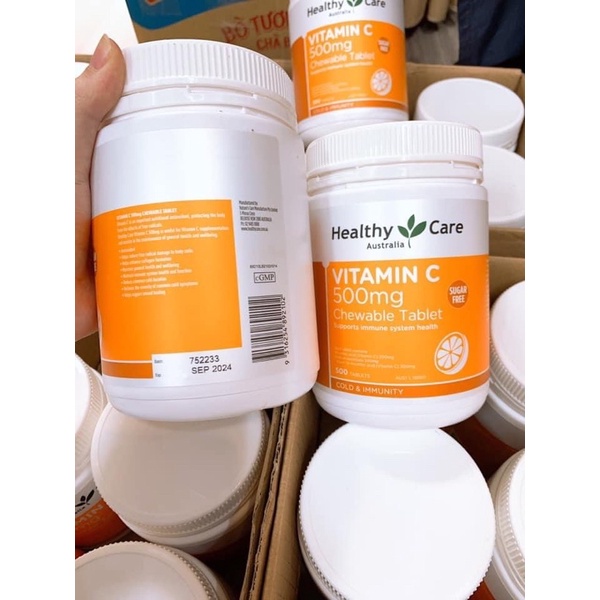 Viên nhai mềm Healthy Care Vitamin C 500mg lọ 500 viên nội địa Úc giúp tăng sức đề kháng, sáng da, mờ thâm nám