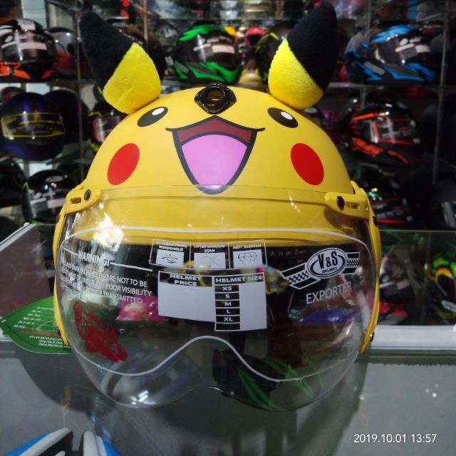 Mũ Bảo Hiểm Trẻ Em V&S Helmet Hình Pikachu Có Kính Cho bé Từ 3-6 Tuổi  Mũ Nhựa ABS Độ Bền Cao,Kính Chống Chói Tốt