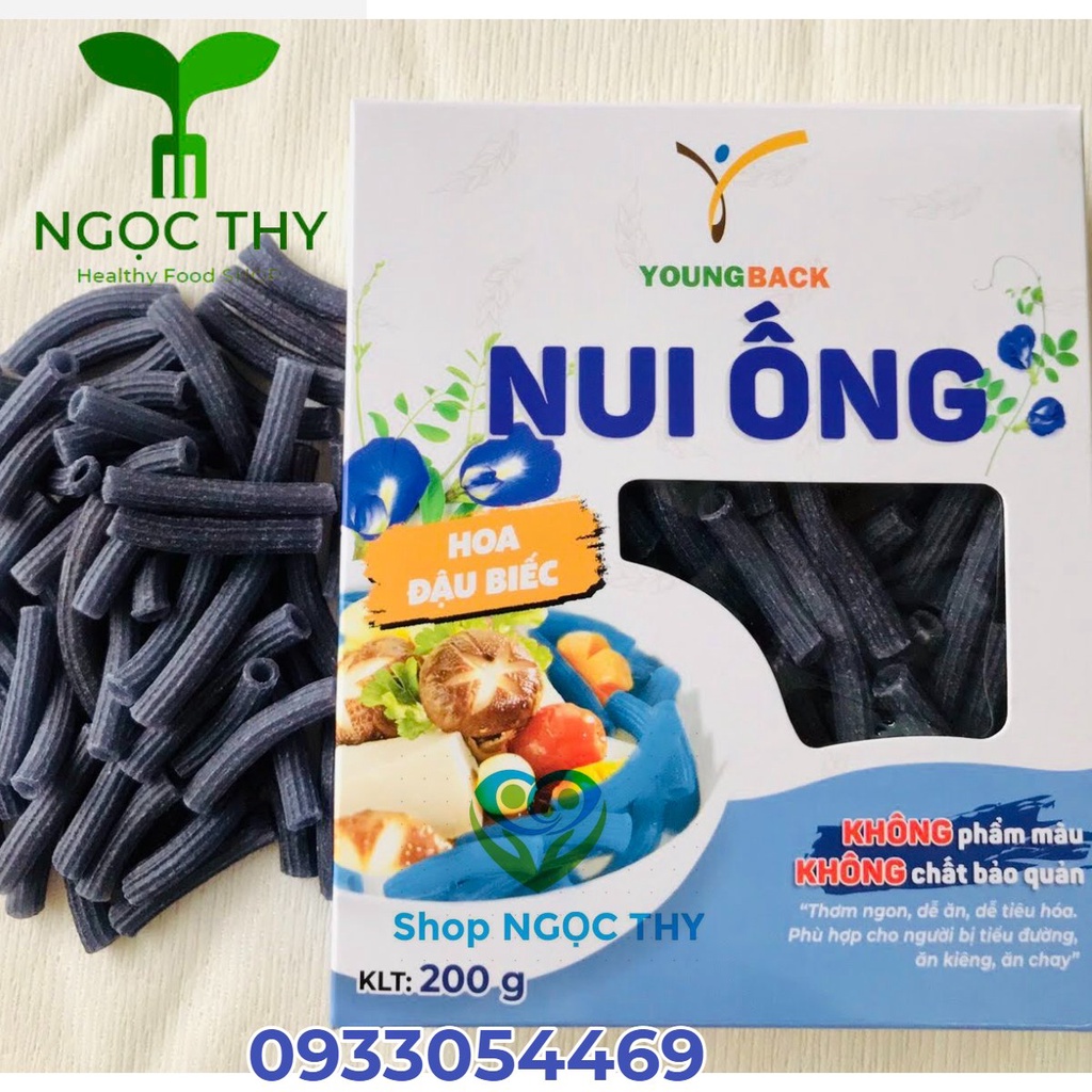 Nui ống lúa mạch gạo lứt mix hoa đậu biếc Young Back hộp 200gr
