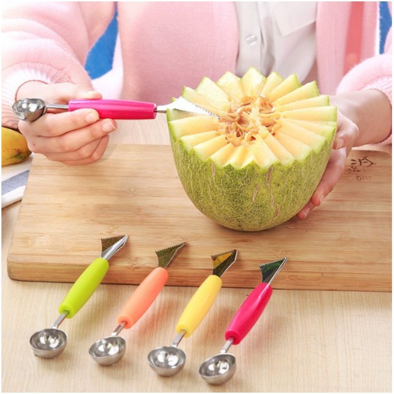 Dao tỉa hoa quả nhiều mầu - Dao tỉa hoa quả 2 đầu inox cực bền   🍉Duashop🍉