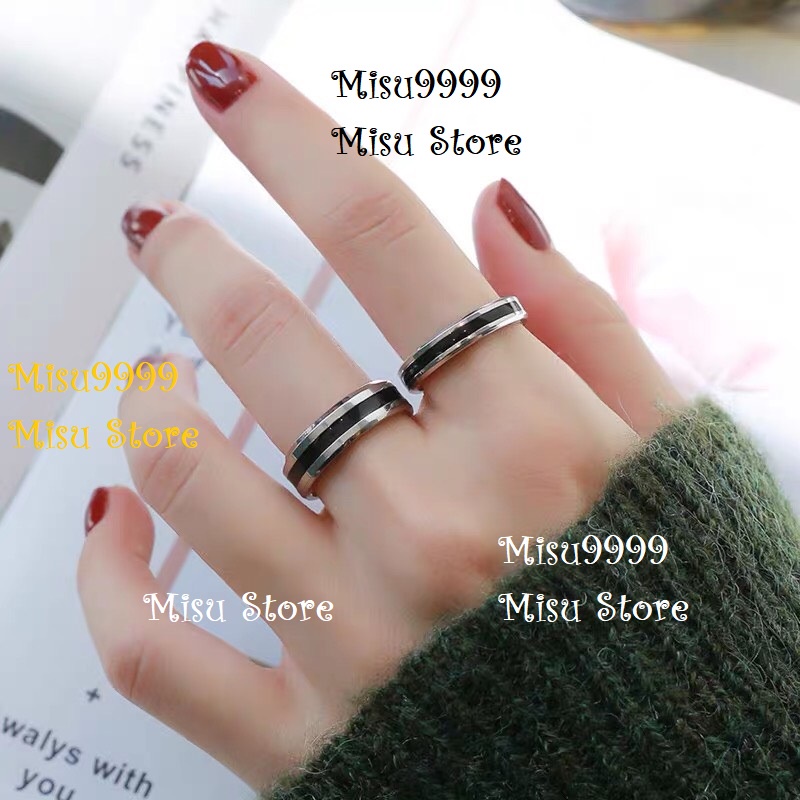 Nhẫn titan bóng vớt cạnh ft kim đen bóng bản 6mm
