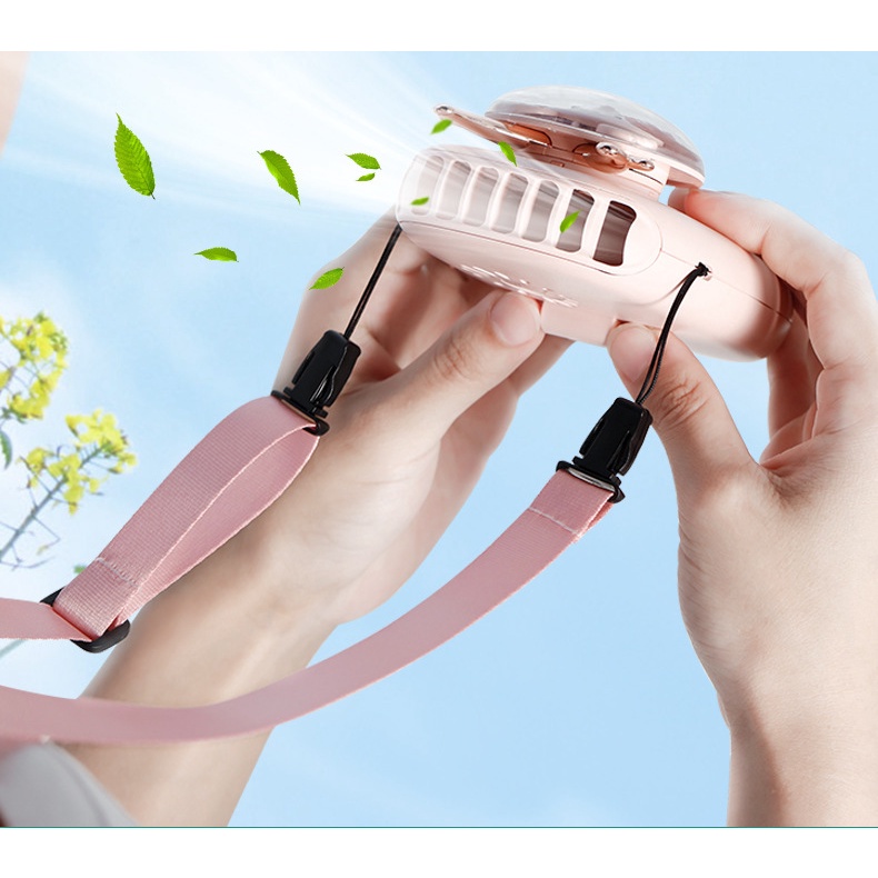 Quạt Cầm Tay Mini Tích Điện Hình Thú Cute Kèm Dây Đeo Cổ - Tặng Dây Sạc