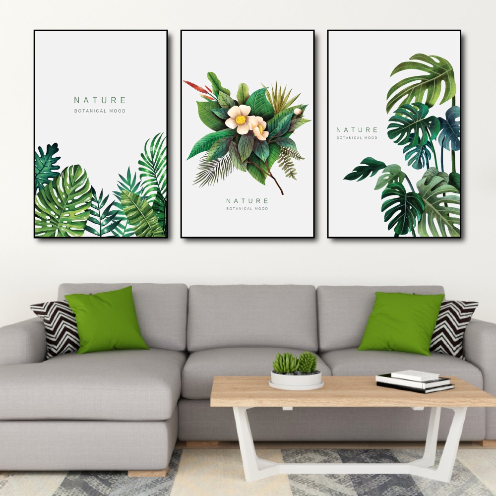 Tranh treo tường canvas lá xanh nhiệt đới tươi mát decor trang trí phòng khách, phòng ngủ có khung cao cấp khổ lớn 40x60