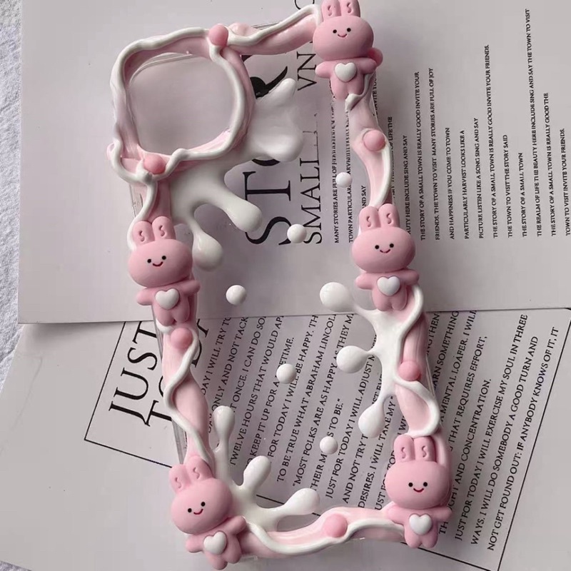 Ốp điện thoại handmade thỏ bunny màu hồng đào cute
