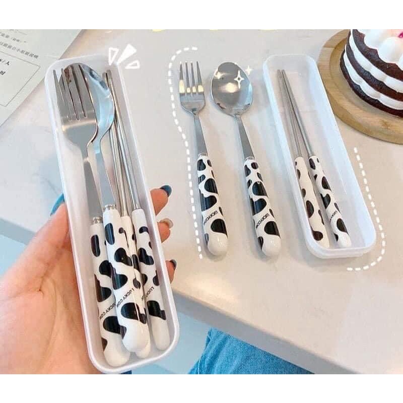 Set Muỗng Đũa Cá Nhân Hình Bò Sữa Siêu Tiện Dụng