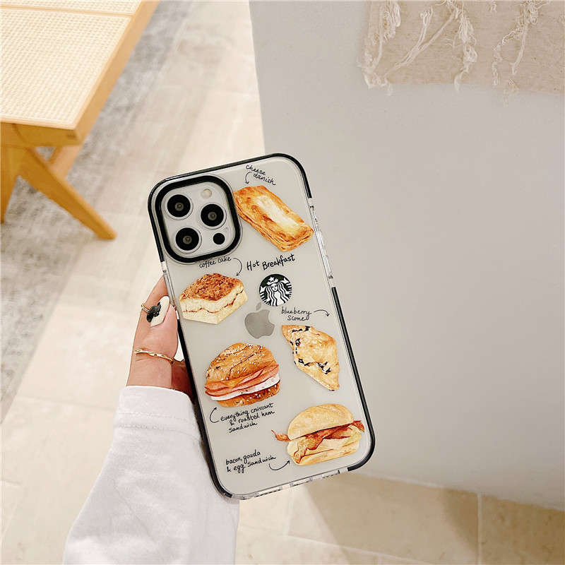 iPhone 12 Pro Max Starbucks Bread Tpu Case iPhone 11 XS MAX 78 Plus X SE2 2020 XR 12 mini Soft Transparent Shockproof Colorful Apple Phone Case Cover