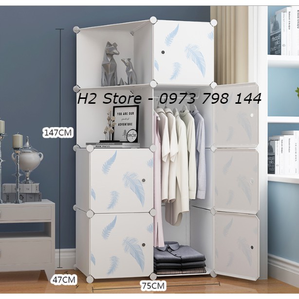 TỦ NHỰA LẮP GHÉP ĐA NĂNG ĐỂ QUẦN ÁO 8 Ô (GỒM 2 KỆ GÓC) CỬA LÔNG VŨ VÁCH TRẮNG GIÁ RẺ sâu 47cm