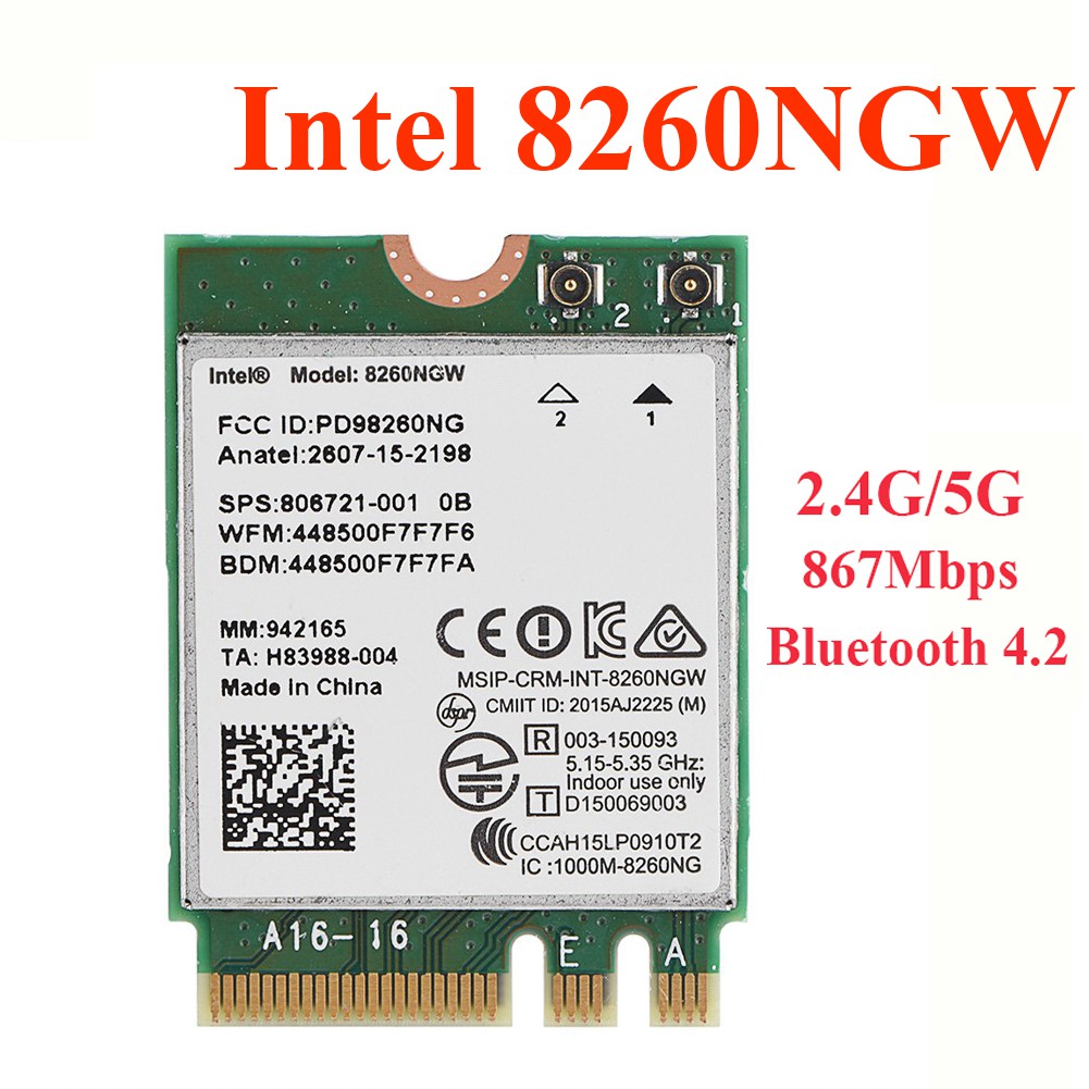 Card WiFi Intel 8260NGW 9260NGW 9560NGW AX200 AX201 khe M2 / NGFF