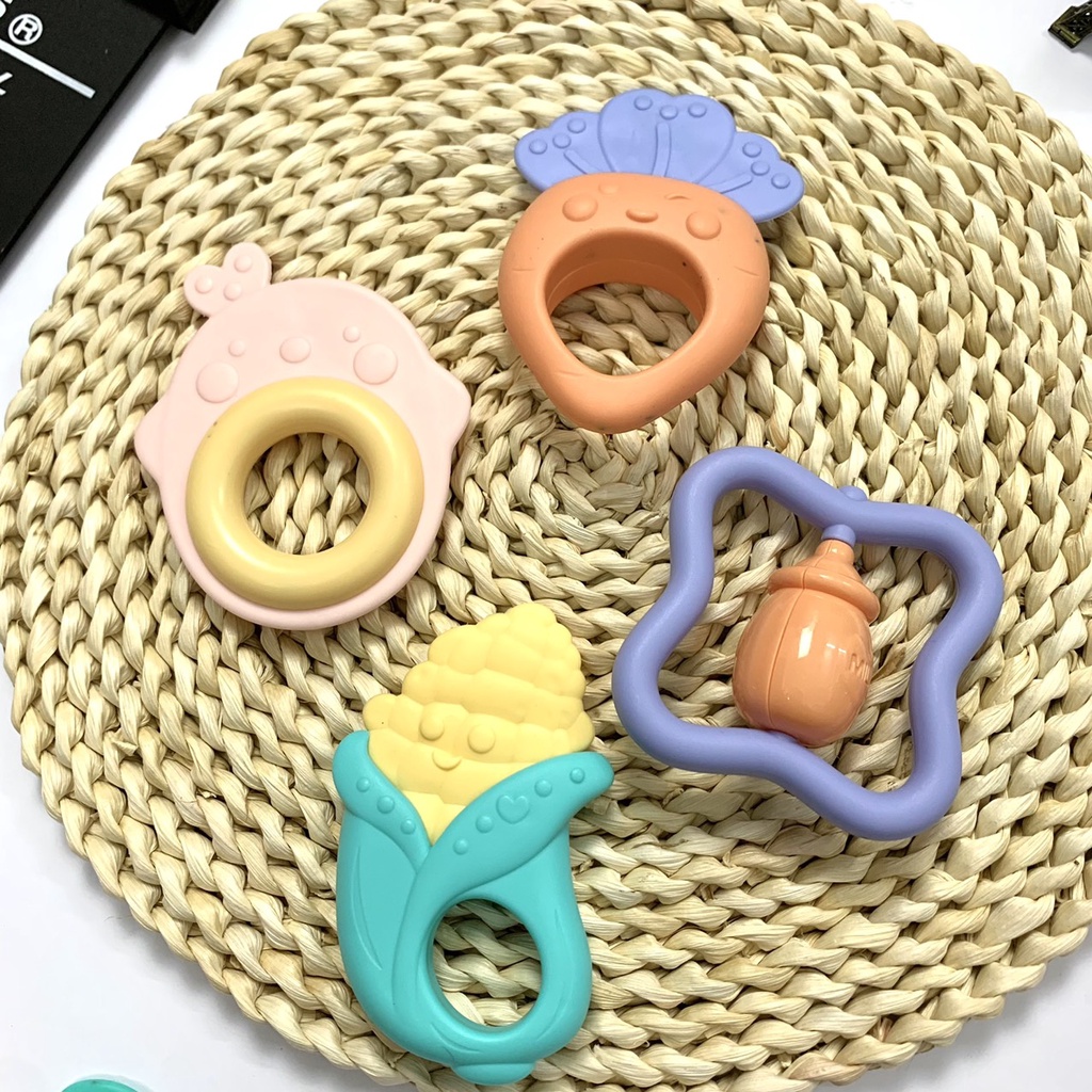 Xúc xắc cho bé, Gặm Nướu 10 món Silicon hình thú cầu vồng Lục Lạc Cho Bé