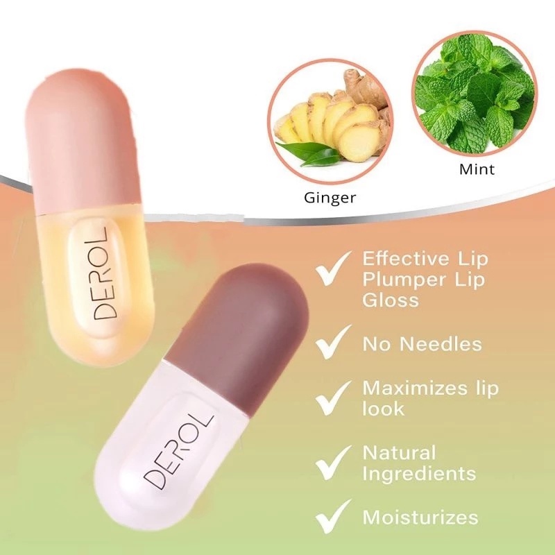 Set 2 Son Dưỡng Môi Dạng Lỏng DEROL Chiết Xuất Gừng Bạc Hà Tự Nhiên Hai Hiệu Ứng Dùng Cho Ngày Và Đêm