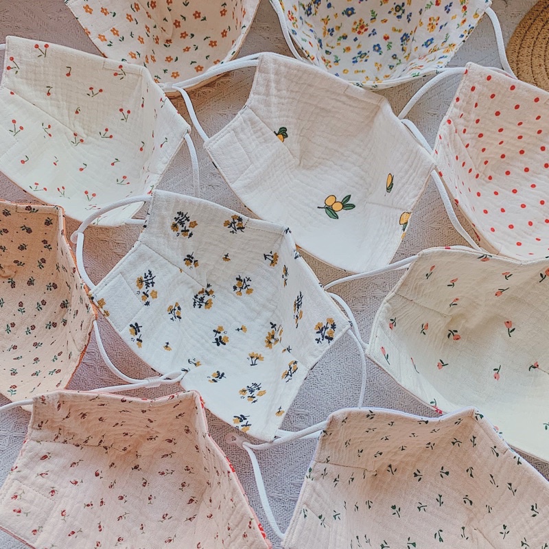 Khẩu trang form 3D vải thô cara lót xô muslin theo tông màu