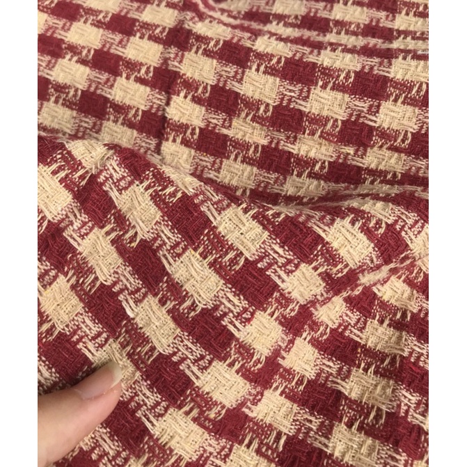 Vải Dạ Tweed Dệt Ô Caro Đỏ Đô Mềm Rũ Khổ 1m45