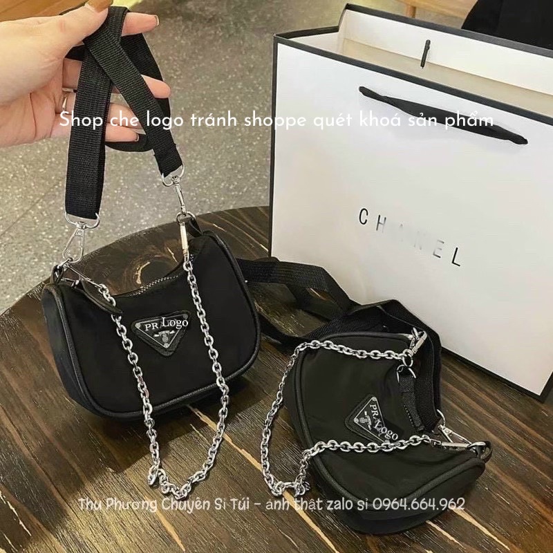 Túi Đeo Vai, Túi  Kẹp Nách Vải Dù Mini Size 12cm kèm dây xích (kèm video shop quay)