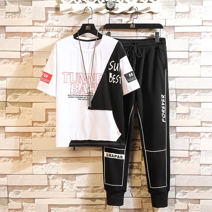 Bộ Quần Áo Thun Nam Thể Thao Mùa Hè Ngắn Tay TUNNEL  Kết Hợp Jogger Dài Bo Gấu SET NAM 9000022