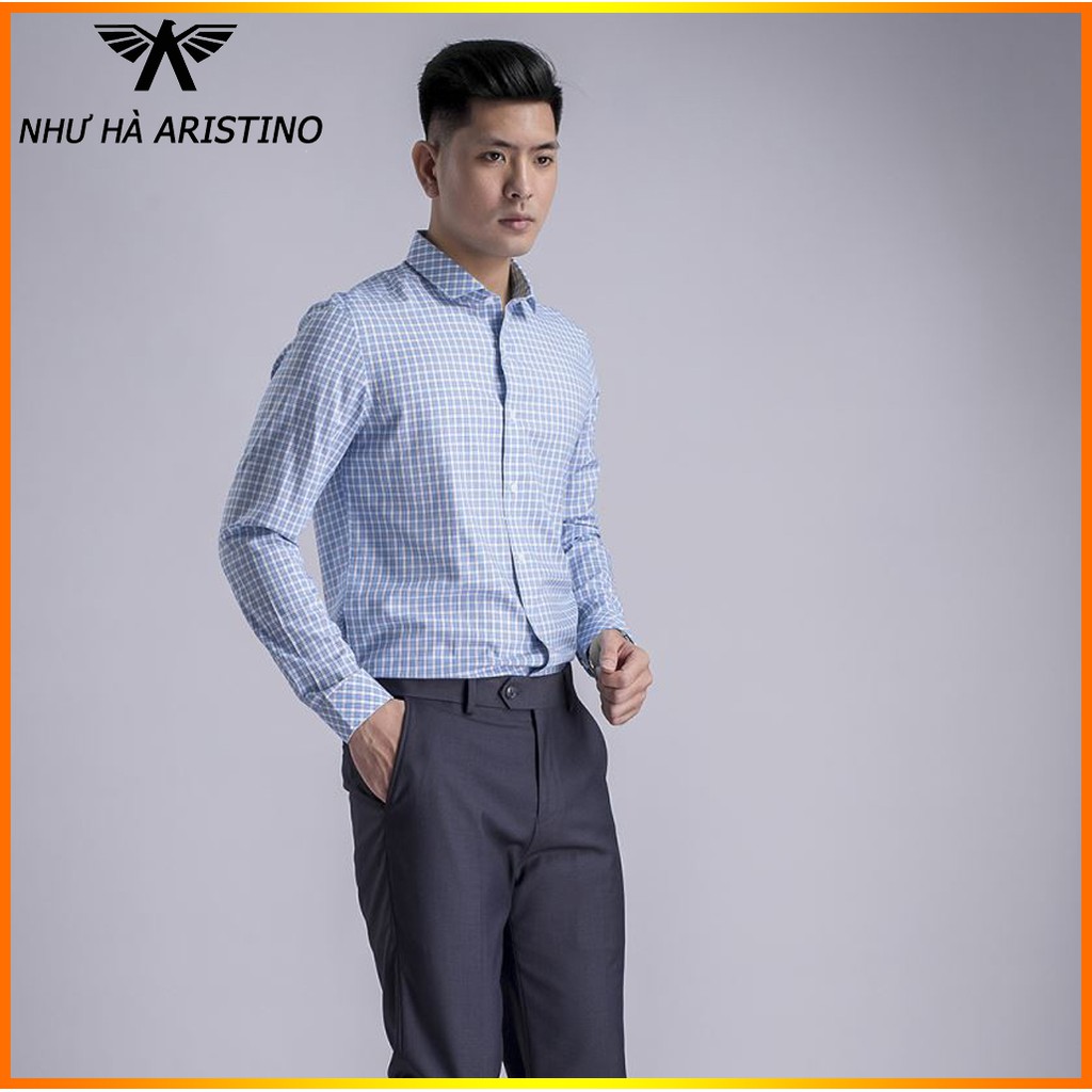 Áo Sơ Mi Dài Tay Aristino ALS52608 Slim Chất Sợi Sồi có 38/40/41/42/43