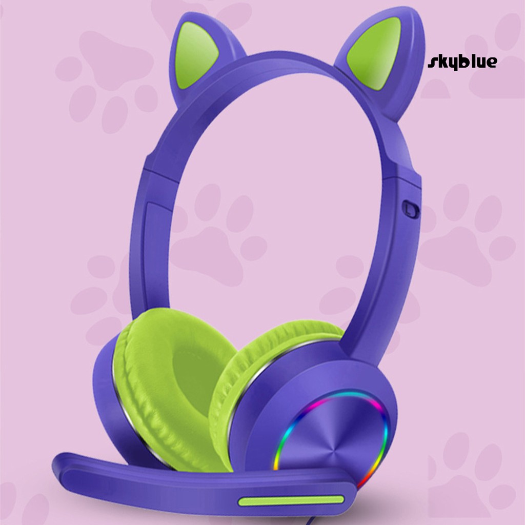 Tai nghe chụp tai có dây AKZ-020 thiết kế hình tai mèo phát sáng dễ thương tích hợp micro