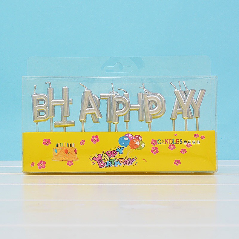 Nến cây chữ happy birthday cắm bánh sinh nhật đủ màu vàng, tím và màu bạc