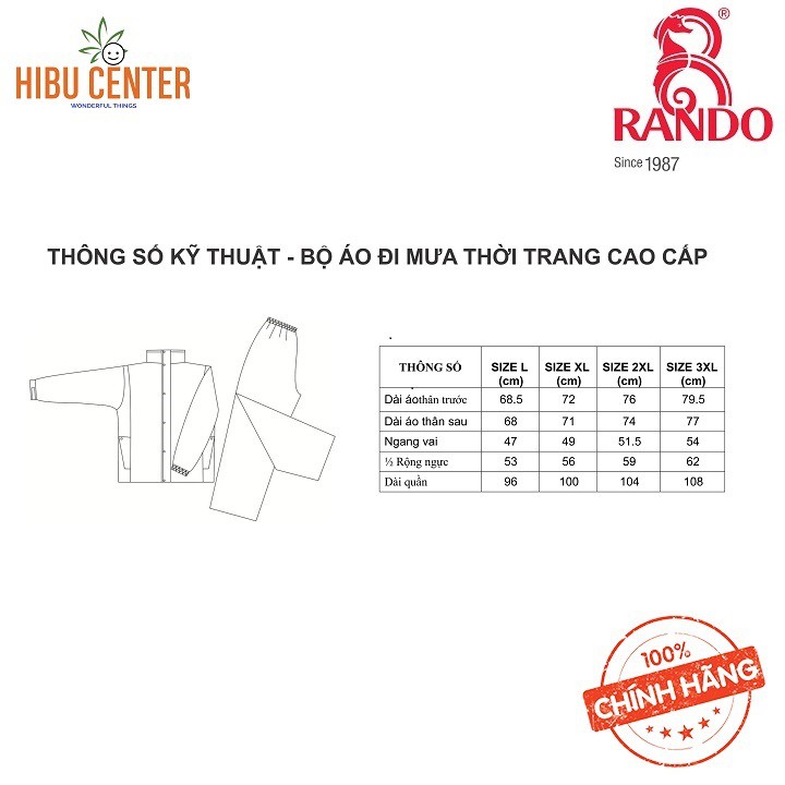 Áo Mưa Bộ Cao Cấp RANDO For Men ASNM-38 | Có Nón  - Phản Quang Sau Lưng | Hibucenter