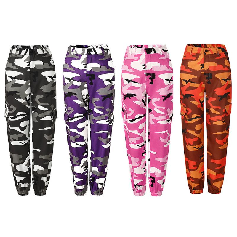 Quần Dài Lưng Cao Ống Rộng Họa Tiết Rằn Ri Phối Túi Cá Tính Cho Nữ