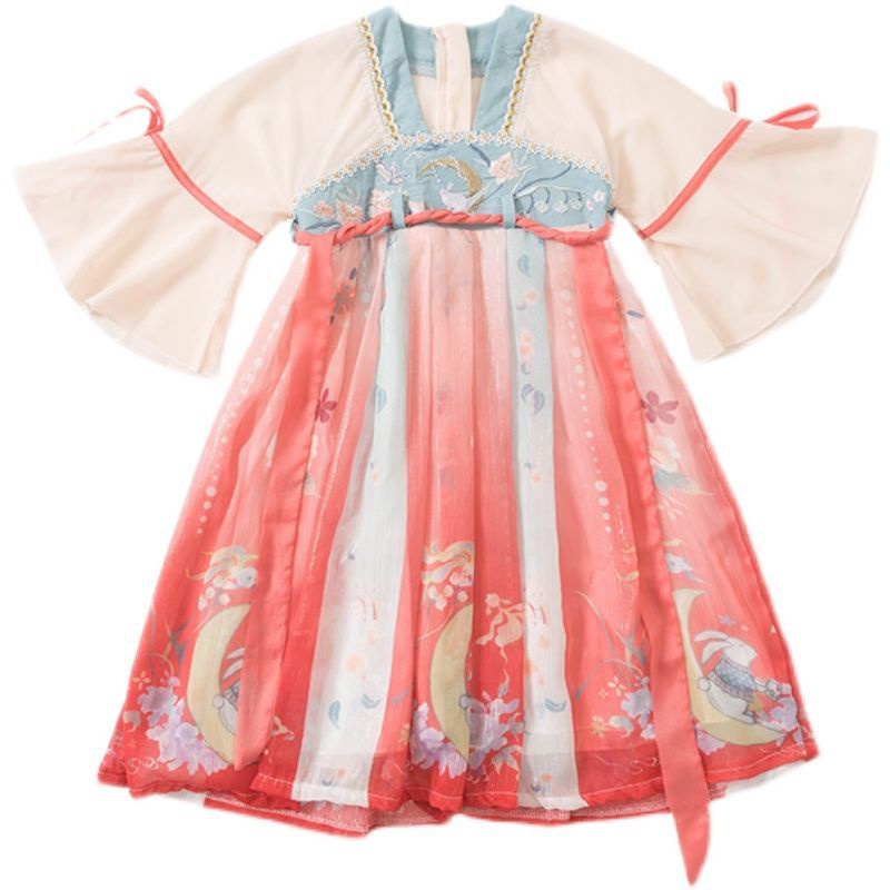 Đầm Công Chúa Hán Phục Tay Ngắn Phong Cách Trung Hoa Mới Mùa Hè 2022 Cho Bé Gái