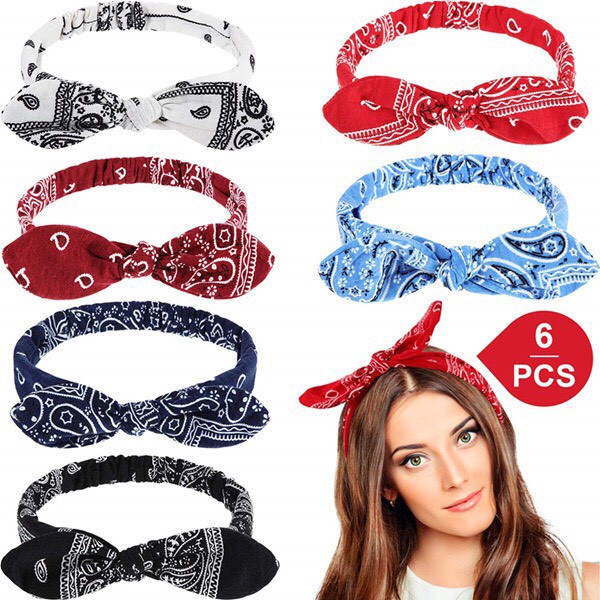 Bờm tóc tai thỏ băng đô tóc họa tiết bandana có chung may sẵn chất vải thun - Mã BD003
