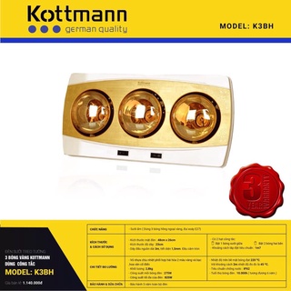 [CHÍNH HÃNG] Đèn sưởi nhà tắm Kottmann 3 Bóng Hồng Ngoại K3BH