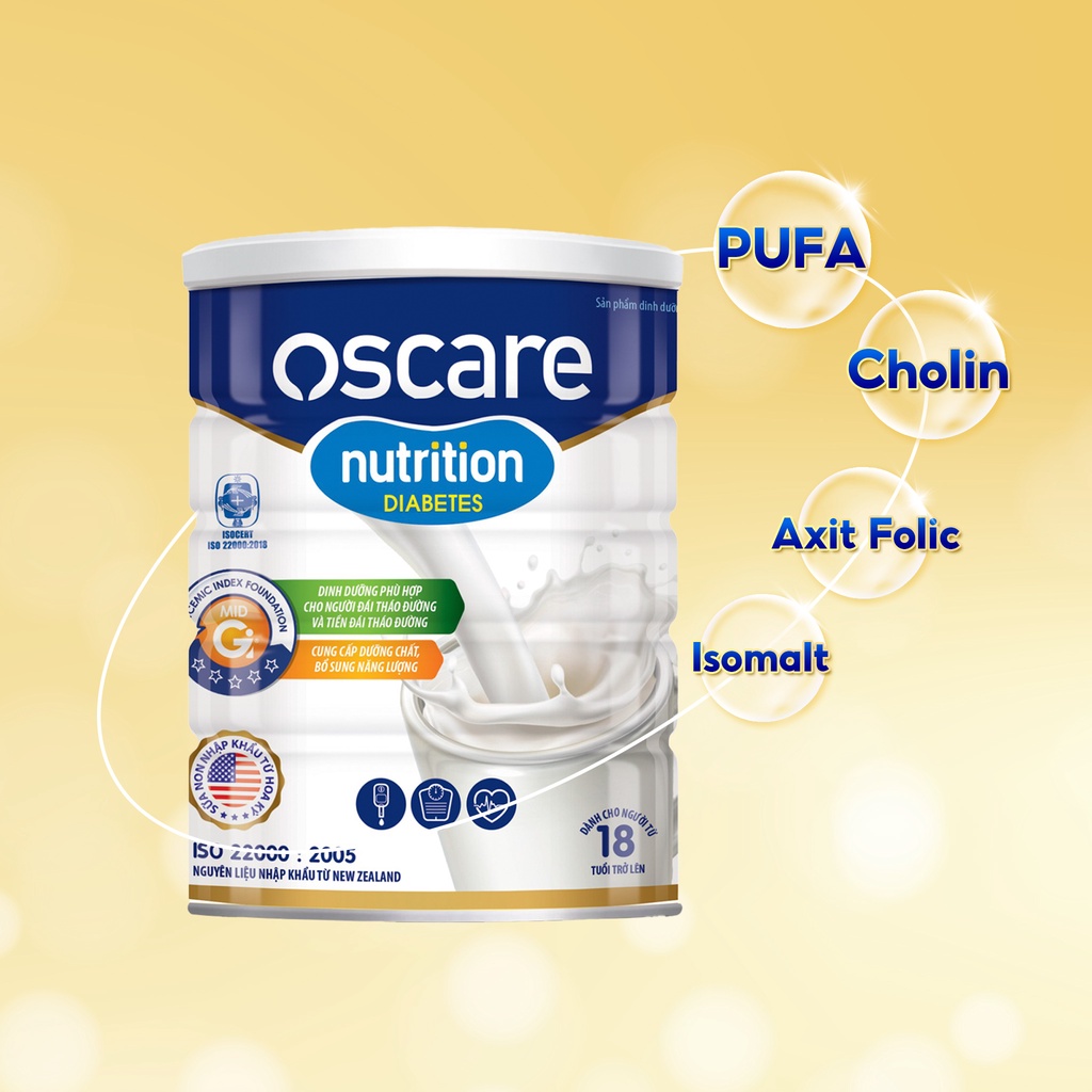 Sữa Cho Người Tiểu Đường OSCARE Nutrition Diabetes Giúp Ổn Định Đường Huyết, Ăn Ngon Ngủ Ngon Hộp 900g