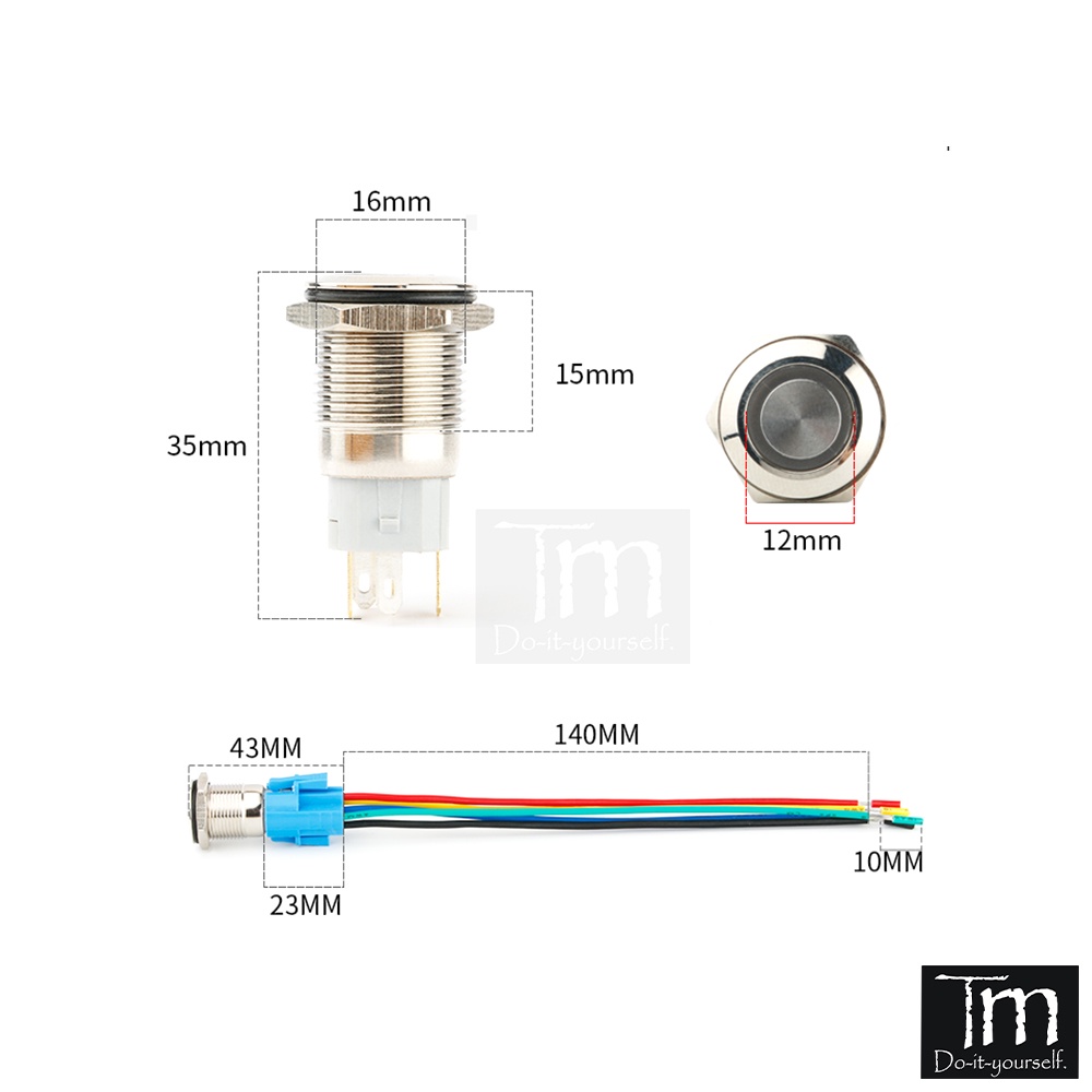 Nút Nhấn Có Đèn Kim Loại Chống Nước 16mm (Nhấn nhả + nhấn giữ)