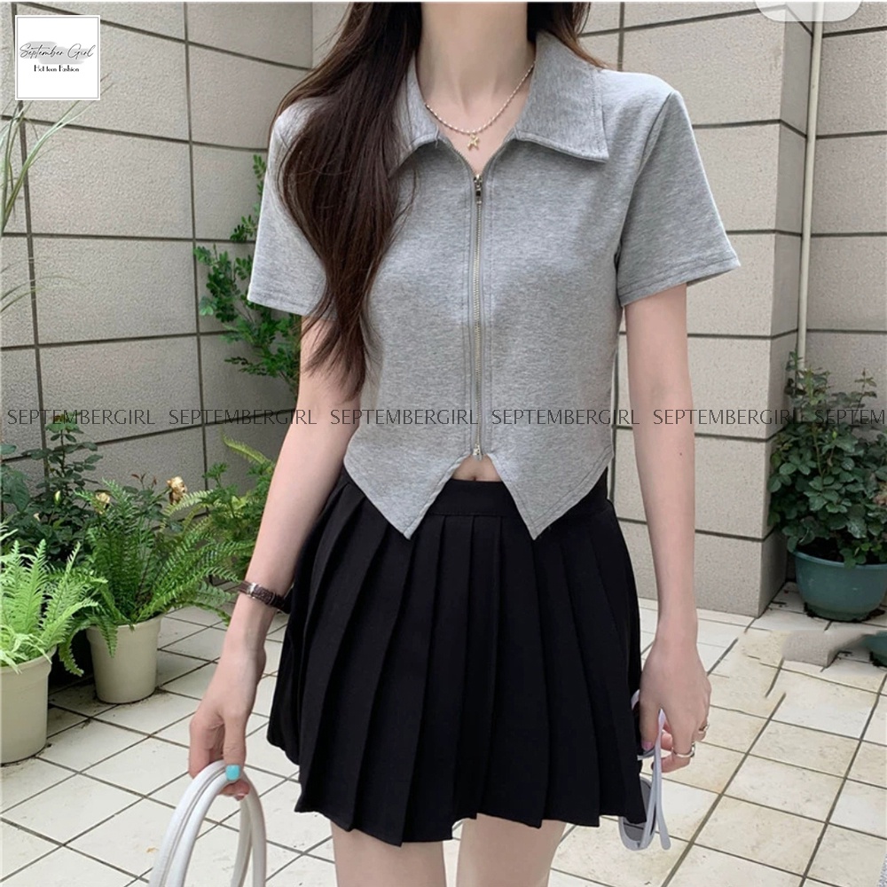 Áo polo nữ khóa kéo SEPTEMBERGIRL áo thun ngắn tay dáng croptop - AO TOP NU 023V1